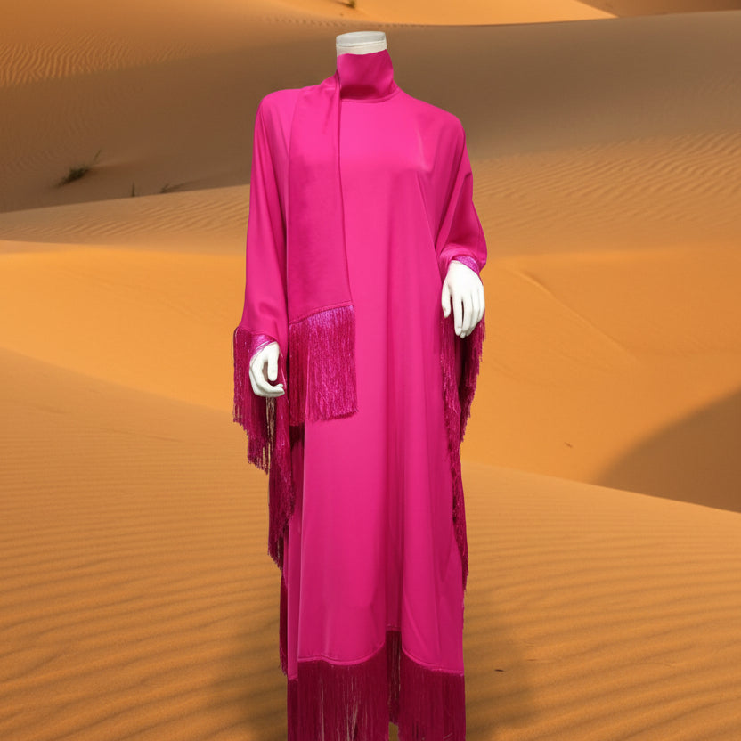 كافتان بأكمام فراشة مع شراشيب أنيق