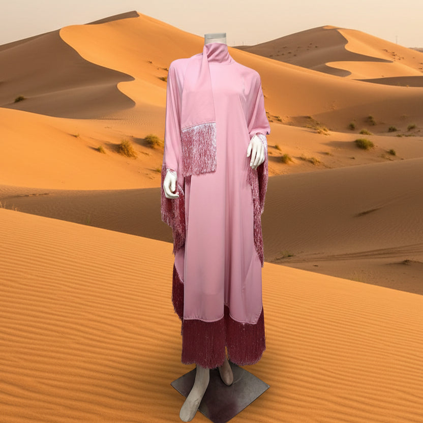 كافتان بأكمام فراشة مع شراشيب أنيق