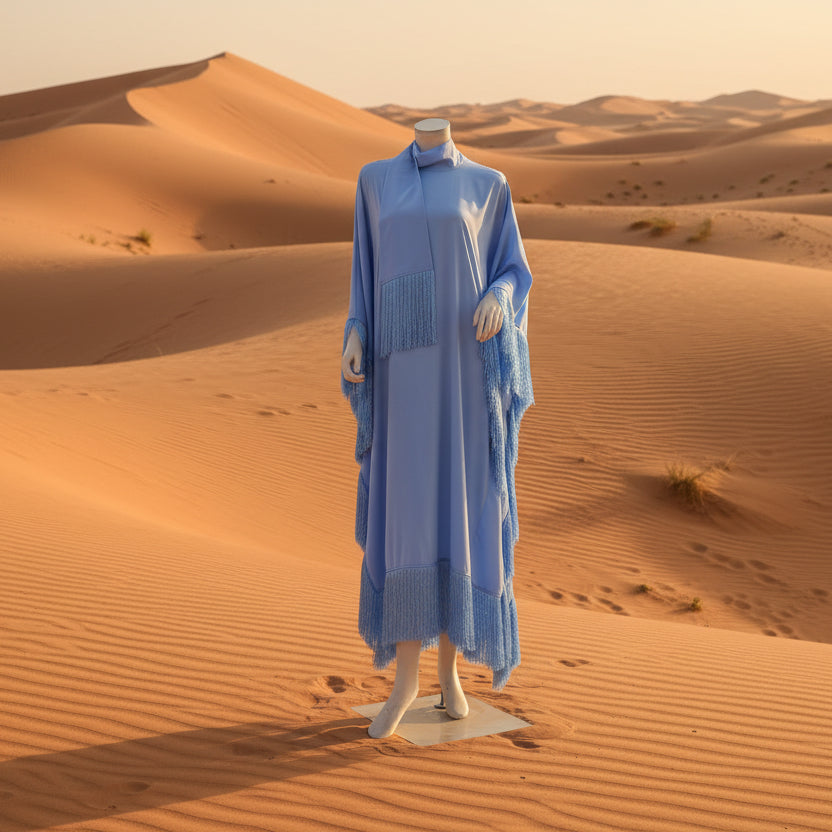 كافتان بأكمام فراشة مع شراشيب أنيق