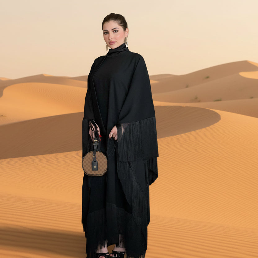 كافتان بأكمام فراشة مع شراشيب أنيق