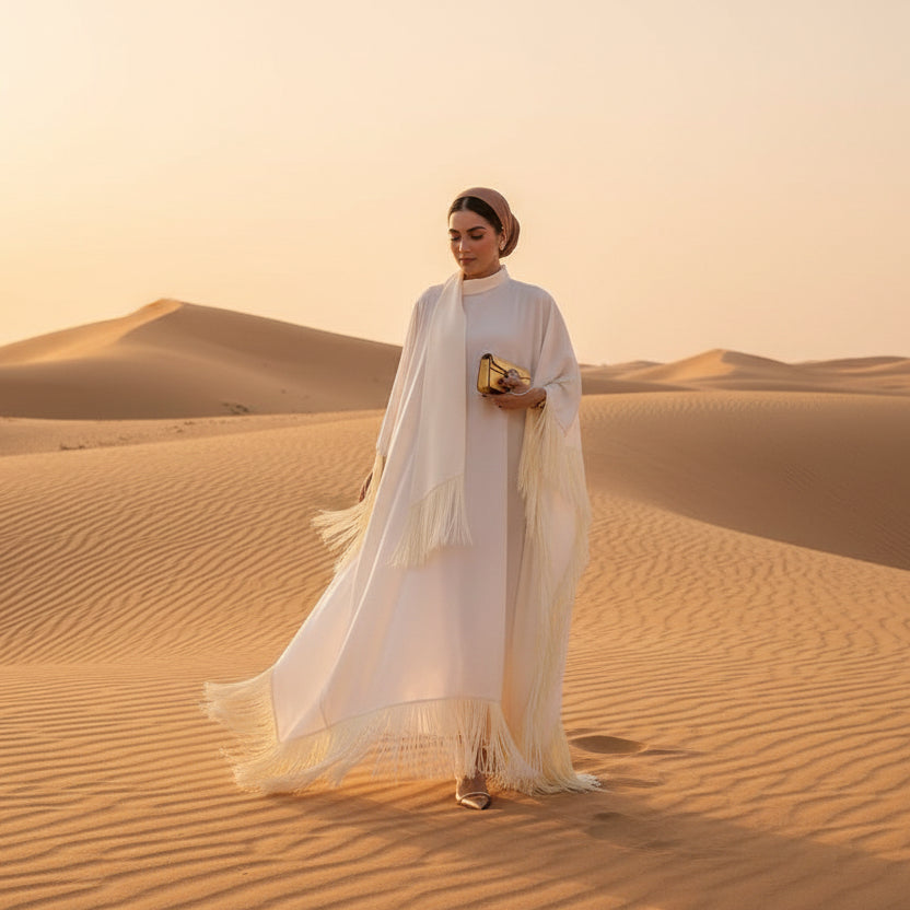 كافتان بأكمام فراشة مع شراشيب أنيق