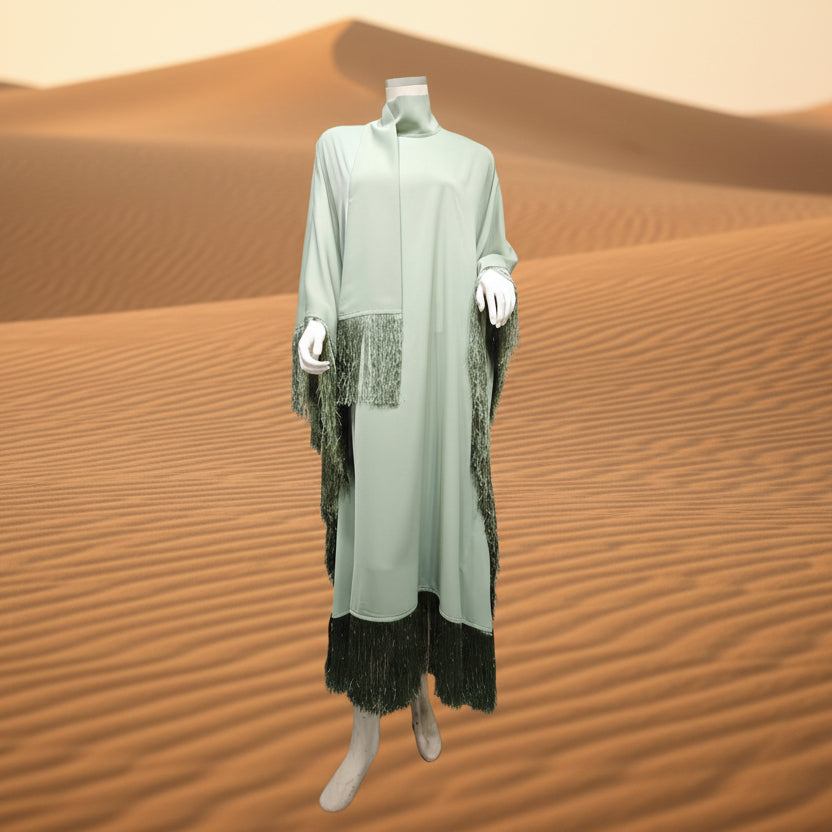 كافتان بأكمام فراشة مع شراشيب أنيق